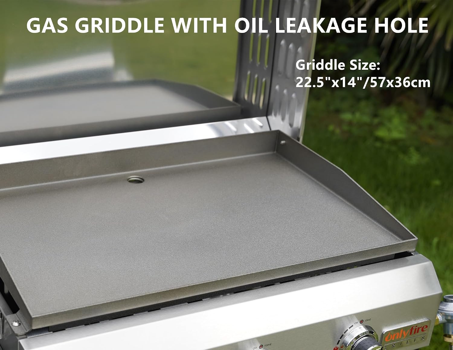 ONLYFIRE GRILLS Tabletop Gas Griddle with Foldable Legs, Portable 3-Burner Propane Gas Grill Griddle Flat Top for Outdoor Cooking Patio Barbecue Camping Tailgating RV BBQ, Stainless Steel, #GS309