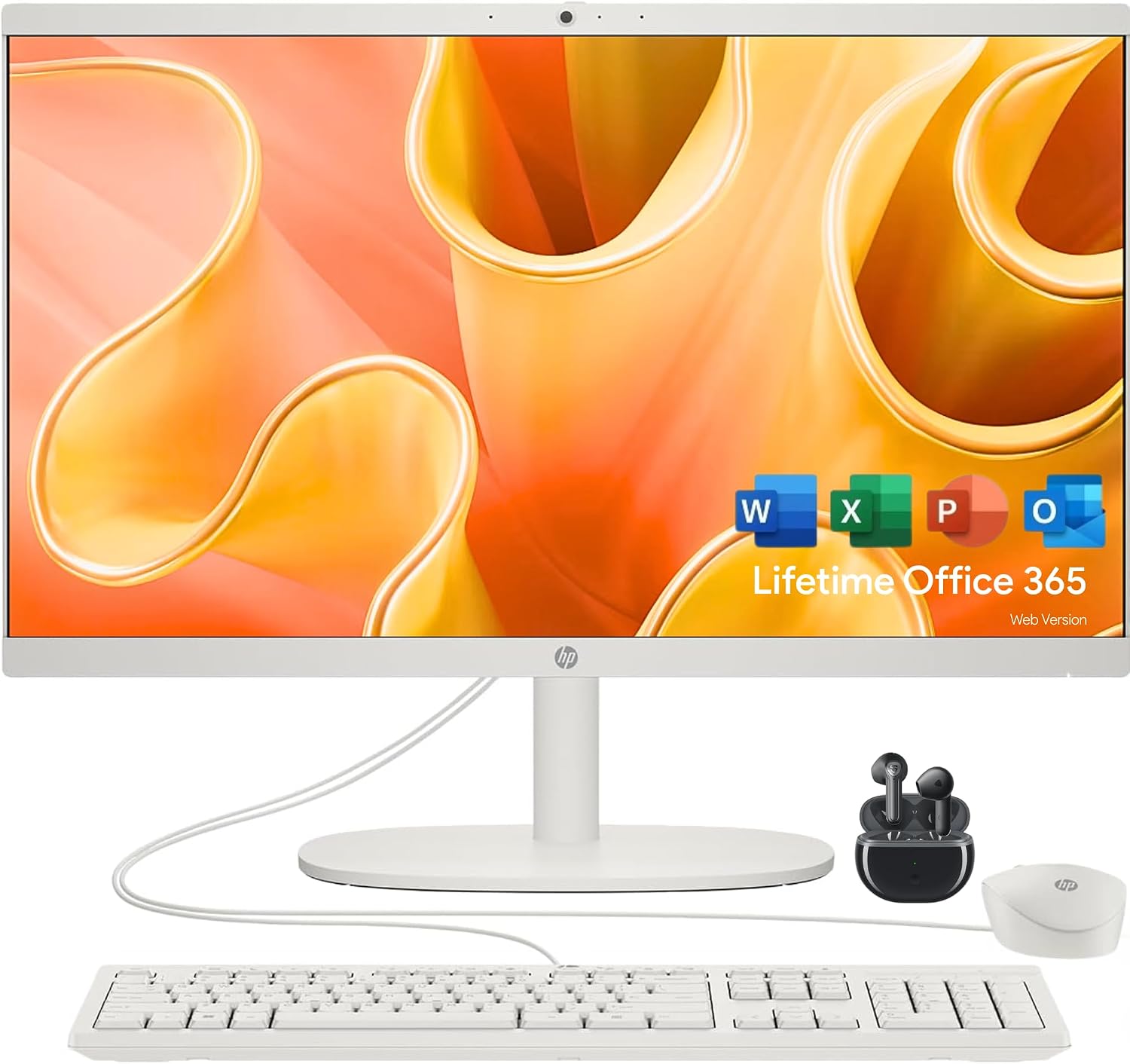 HP 22' FHD All-in-One Desktop Computer - Latest 13th Gen Intel Quad-Core - Office 365 for The Web - 8GB DDR5 RAM - 128GB UFS Storage - Wireless Earbuds - Keyboard and Mouse