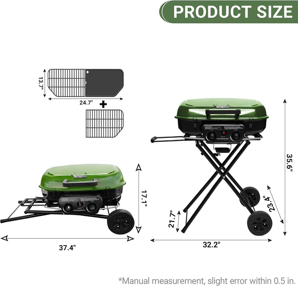 Brand-Man Propane Gas Grill, Portable Standup Grill with Folding Cart & Push-Button Ignition, Ideal for Camping, Tailgating, BBQ, Backyard, Patio & More