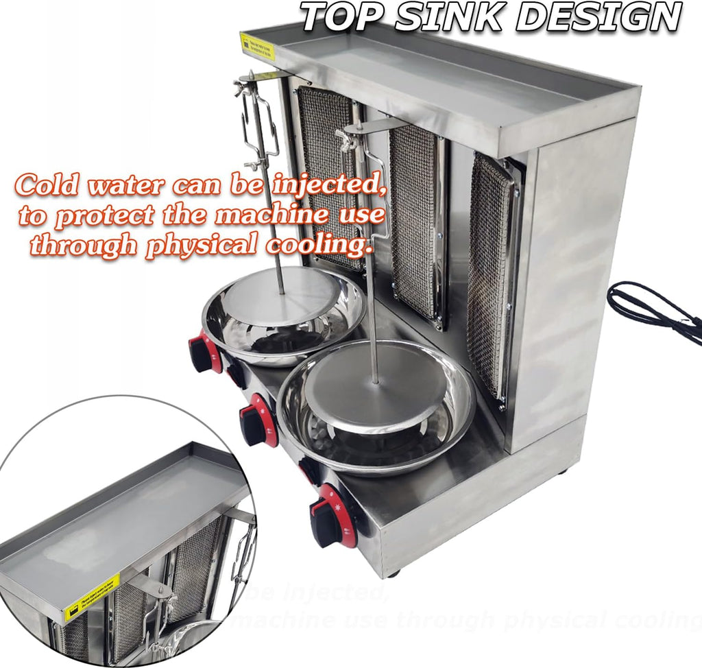 INTSUPERMAI Shawarma Grill Machine LP Gas Doner Kebab Machine Vertical Broiler Gyro Machine Meat Roasting Machine with 3 Burners Countertop Rotating Doner Kebab Oven for Home Commicial Restaurant Use