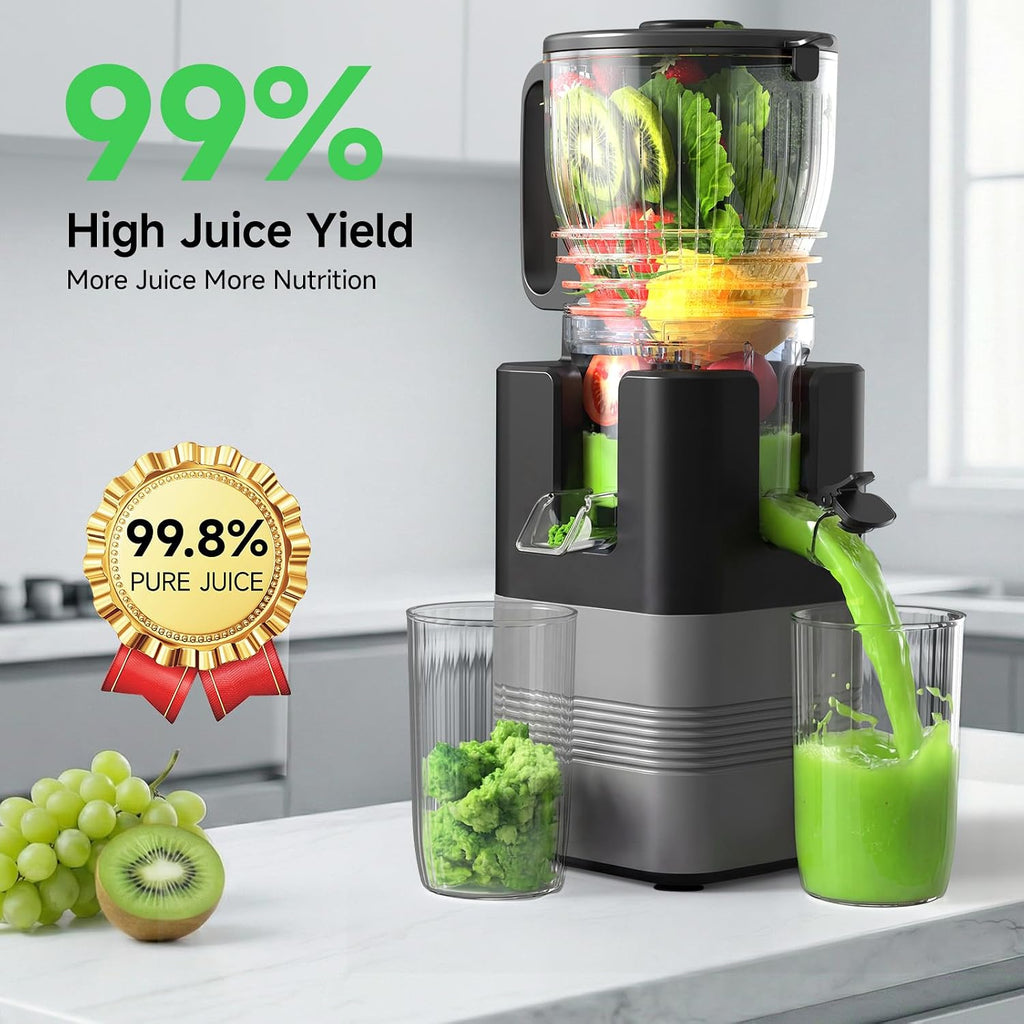 400W Cold Press Juicer, 5.8' Wide Feed Chute Slow Masticating Juicer Machines for Whole Fruits & Vegetables | High Juice Yield, Easy to Clean | Valentine's Day Gift Ideas for Women (Dark gray)
