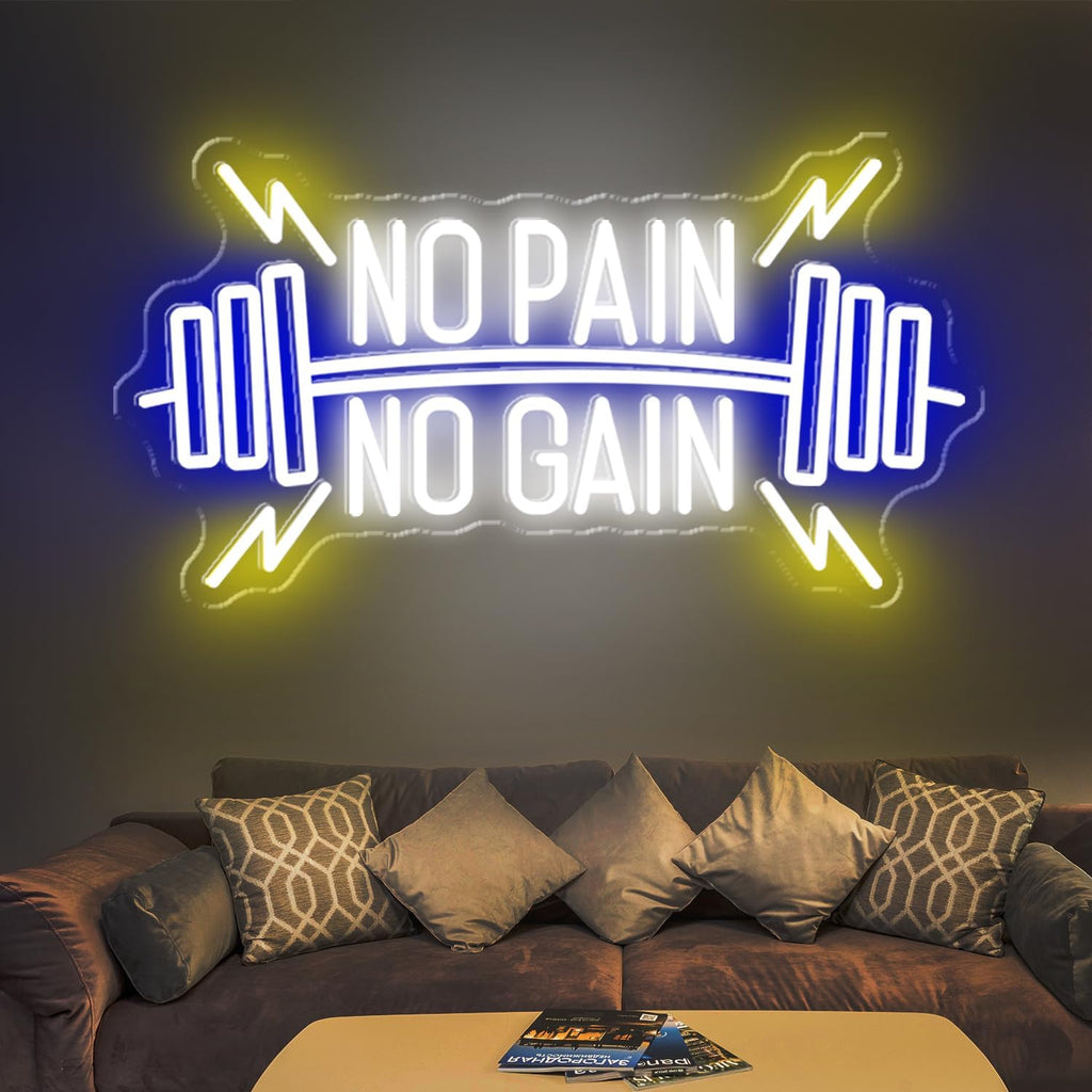 No Pain No Gain Neon Signs, Dimmable Neon Lights for Wall Decor, No Pain No Gain Light Up Signs for Gym, Classroom, Reading Club, Office, Neon Lights Signs for Fitness Wall Art, 22.5x12.2'