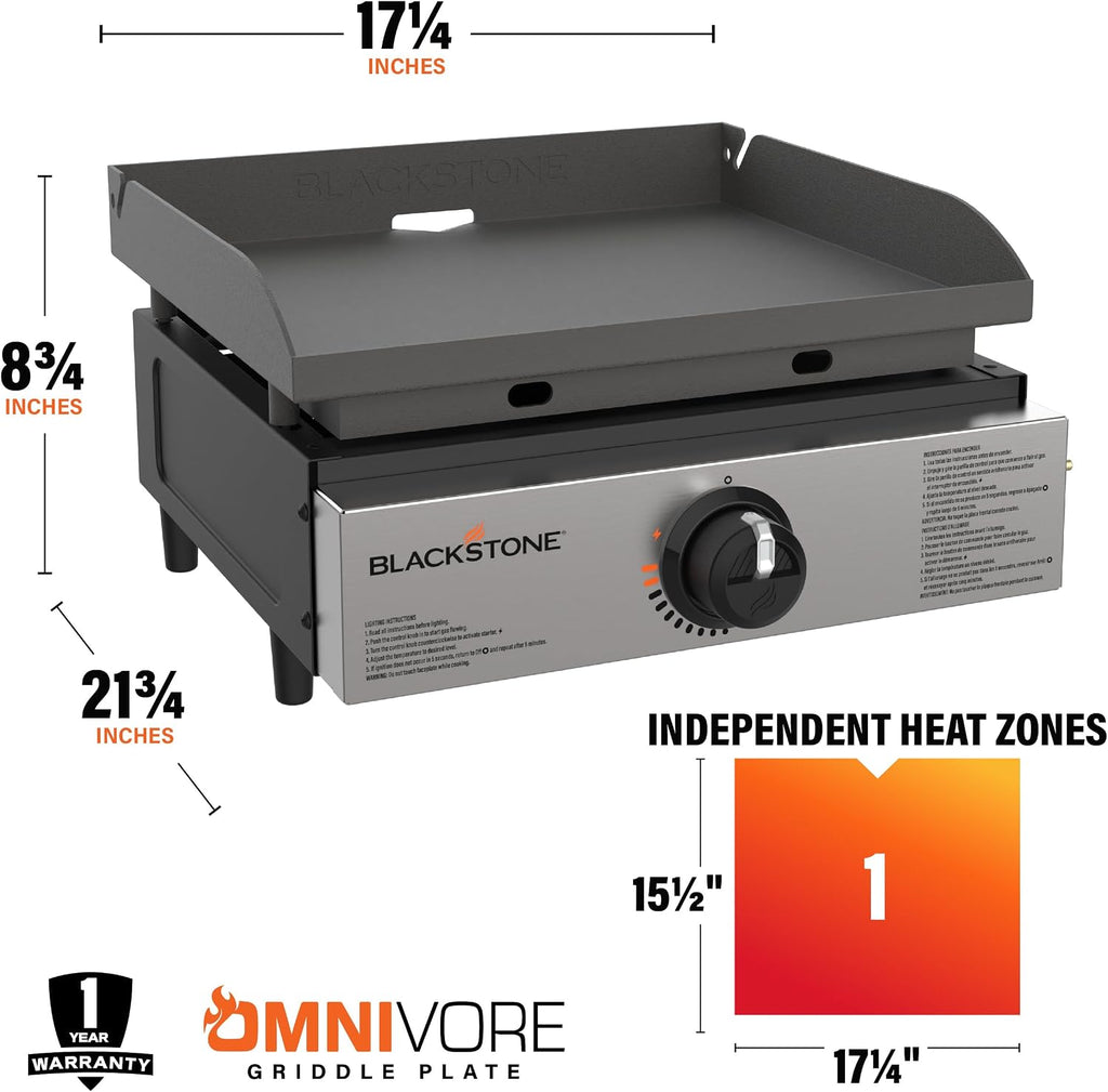 Blackstone 1971 Original 17' Tabletop Griddle with Stainless Steel Front Plate, Powder Coated Steel, Black