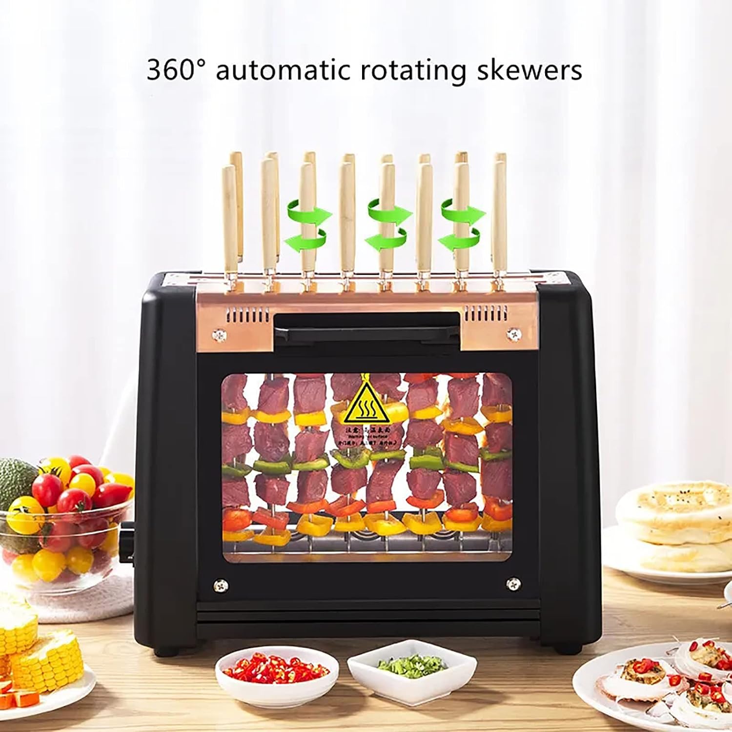 Indoor Smokeless Electric BBQ Grill, 360° Automatic Rotation Kebab Machine, Adjustable Temperature and Drain Pan Design, for Party and Cookout Home Restaurant Kitchen