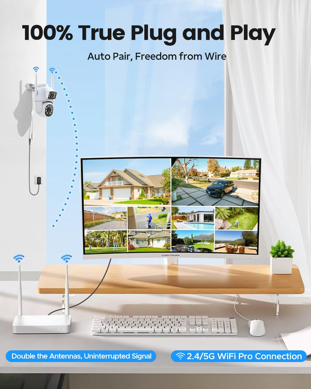 4MP Dual Lens Home Security Camera System Wireless, Security Cameras Wireless Outdoor 24/7 Record, Auto Tracking, 5G & 2.4G WiFi, Night Vision, 2-Way Audio, 360° PTZ, 10CH 4K NVR 500GB No Subscription