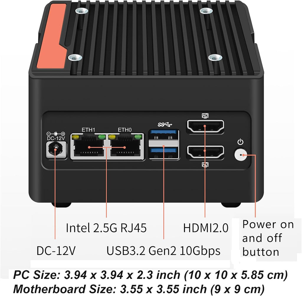 StoneStorm 4-Bay NAS Mini PC Dual 2.5GbE i226-v LAN Ports, 12th Gen. N150 with DDR5 MAX 48GB, 4 M.2 NVMe 2280, Dual 4K Display, 2 USB3.2 10Gbps for Micro Firewall Router/Pocket Computer (Barebone)
