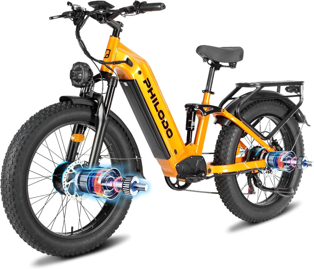 5000w Dual Motor Electric Bicycles, 60V Battery E-Bike with 45 MiIe P-Hour Electric Bike for Adults, 26 Fat Tire Hunting Ebike for All Terrain, Full Suspension Electric Ebike