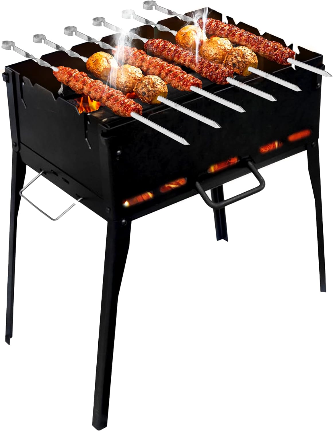 CKG Portable Charcoal Grill Heavy Duty Folding Mangal BBQ Outdoor Grill for Kabab, Shashlyk, Camping Portable Grill for Travel, 6 Skewers (Skewers not included in set) 2 mm Metal Thickness