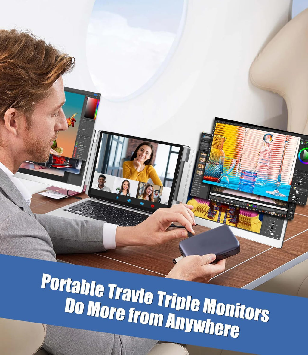 15.6' Laptop Screen Extender, Left Screen 360° Flip Triple Screen Monitor Extender, FHD 1080P IPS Portable Travel Monitor Display, fit for 12-18.5' Laptops, Compatible with Windows and MacBook-S10