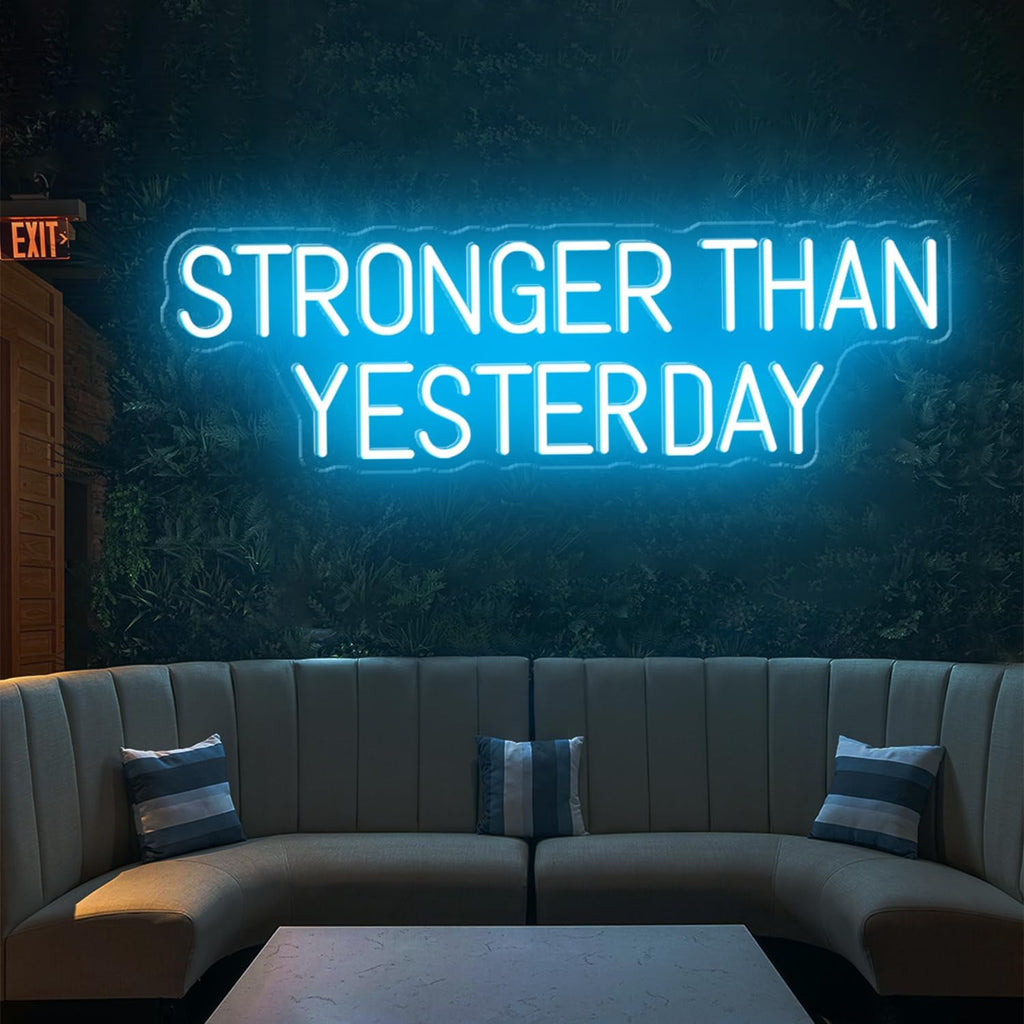Stronger Than Yesterday Neon Sign Large, Dimmable Gym Wall Decor, LED Light Up Signs for Hotels, Bars, Game Room, Home, Office Building, Gift for Fitness Fan, 30x9.3'