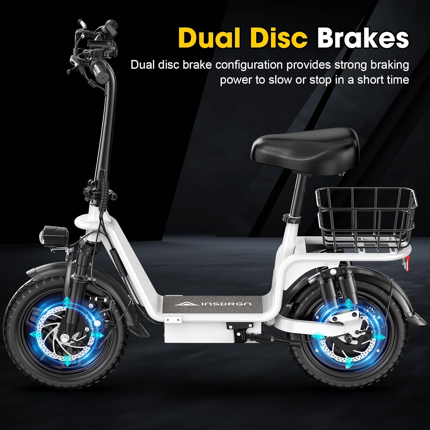 INSDRGN Adults Electric Scooter with Seat,1000W Peak Motor 48V 10.4AH Foldable Electric Scooter,14' Tires,20MPH, 28-Mile Long Range and Dual Disc Brakes,330lbs Max Load