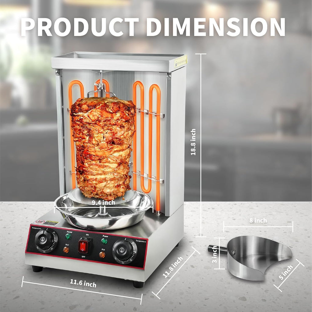 Shawarma Grill Machine, Electric Vertical Rotisserie with 2 Burners, Rotating Chicken Rotisserie Machine Broiler Gyro with Shovel