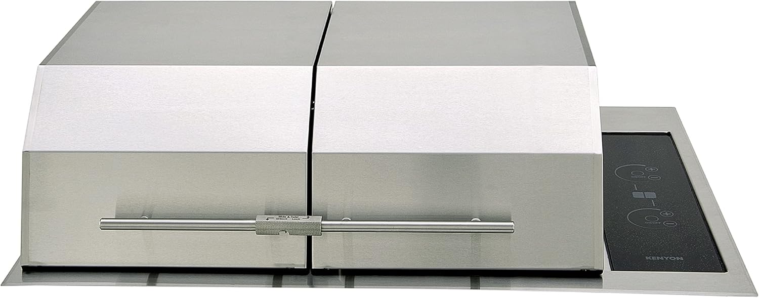 Kenyon Texan Built-In Electric Grill for Stone Counter, Standard Lite-Touch, Stainless Steel Grill with Split Lid for Indoor and Outdoor Use, 2 Burners, Quick Heat Up, Dishwasher Safe Grate, 240V