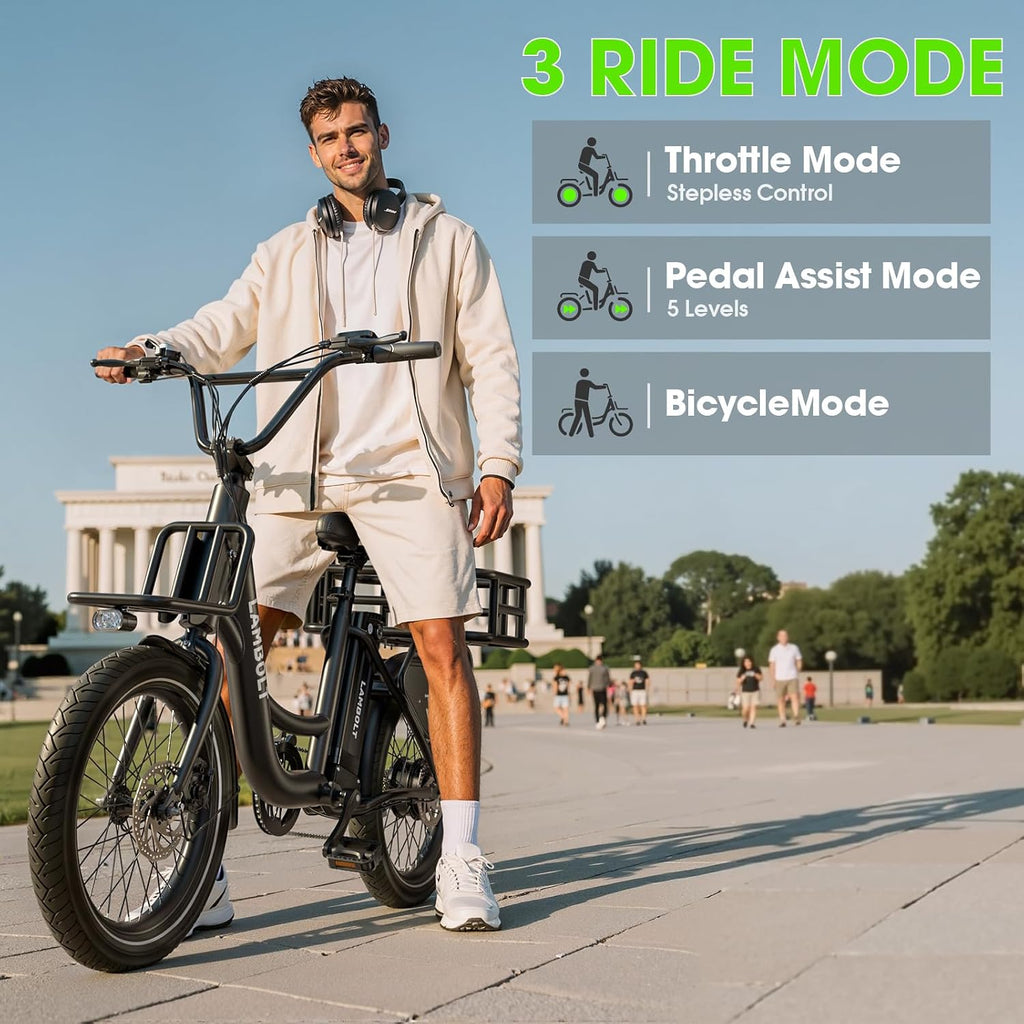 Electric Bike for Adults - 1000W Peak Motor Ebike with 48V15Ah Removable Battery, 20' x 3.0 Fat Tire Step-Thru 7-Speed Commuter Electric Bicycle, Up to 24 MPH, 70 Miles Range, UL 2849 Certified.
