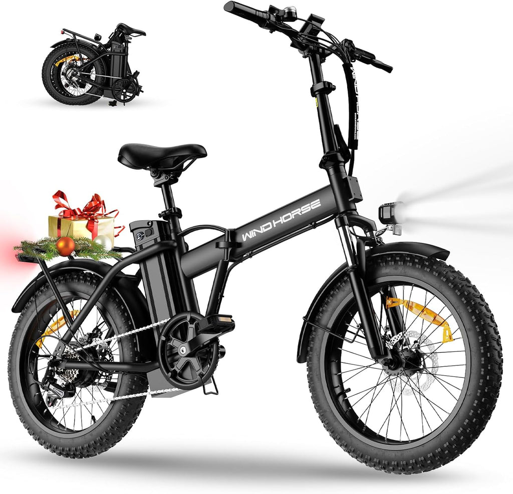 Foldable Electric Bike, Peak 983W Motor Ebike, 40-70 Miles & 20 MPH, 48V Removable Battery, 20' Fat Tire All-Terrain Electric Bicycle for Adults with 7-Speed, Suspension, Rear Rack, UL2849 Certified