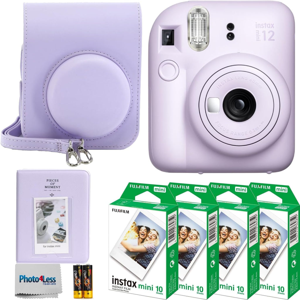 Fujifilm Instax Mini 12 Instant Film Camera Lilac Purple, Fuji Instax Mini Instant Film 40 Sheets, Instant Camera Gift Bundle