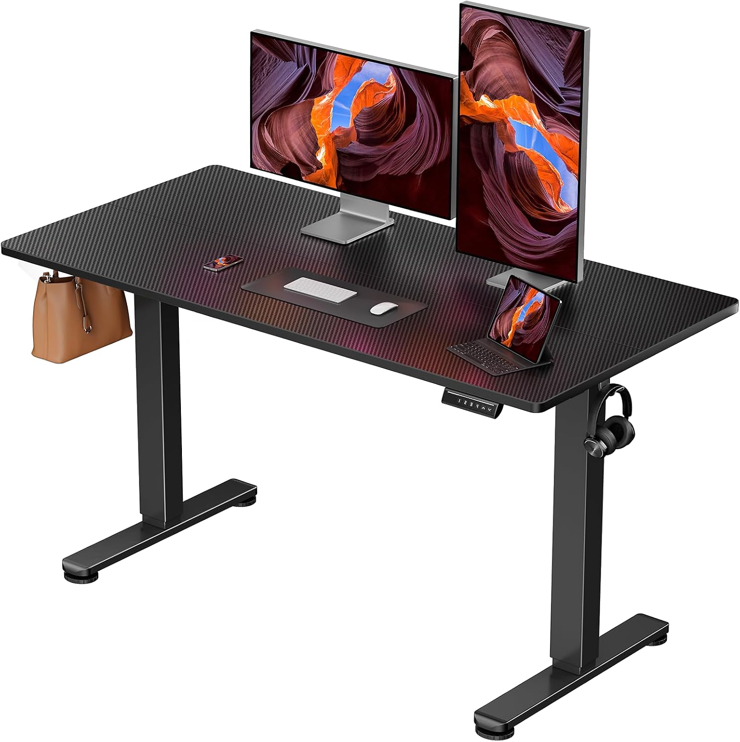 ErGear Height Adjustable Electric Standing Desk, 48 x 24 Inches Sit Stand up Desk, Memory Computer Home Office Desk, Carbon Fiber Black