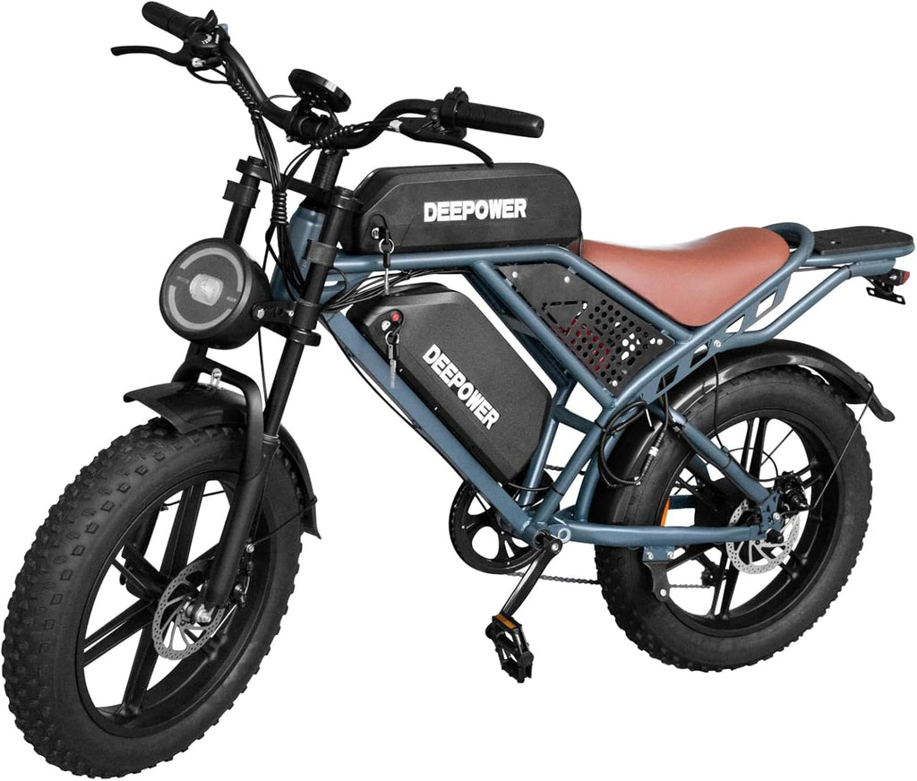DEEPOWER Electric Bike for Adults,2000W Peak Motor&28MPH Electric Dirt Bike，48V 20AH/35AH/60AH Battery, 70-160 Max Miles,Dual Suspension Ebikes for Adults, 20' Fat Tire E Bike