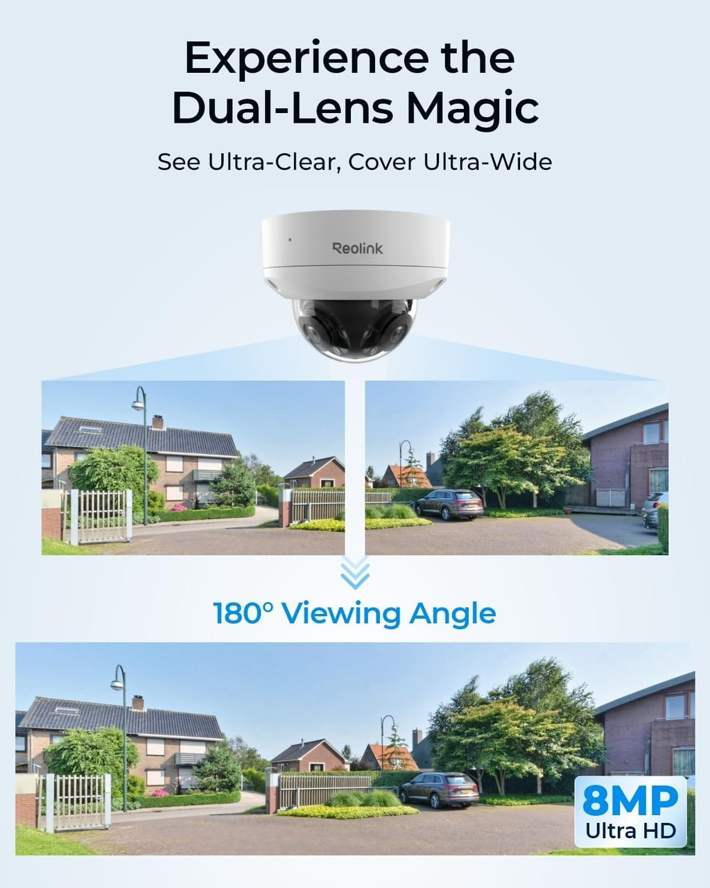 REOLINK 4K 8MP 180° Dual-Lens PoE IP Camera, IK10 Vandal-Proof, Person/Vehicle/Animal Detection, Spotlight Color Night Vision, 2 Way Talk, IP67 Weatherproof, No PT Supported, Duo 2V PoE