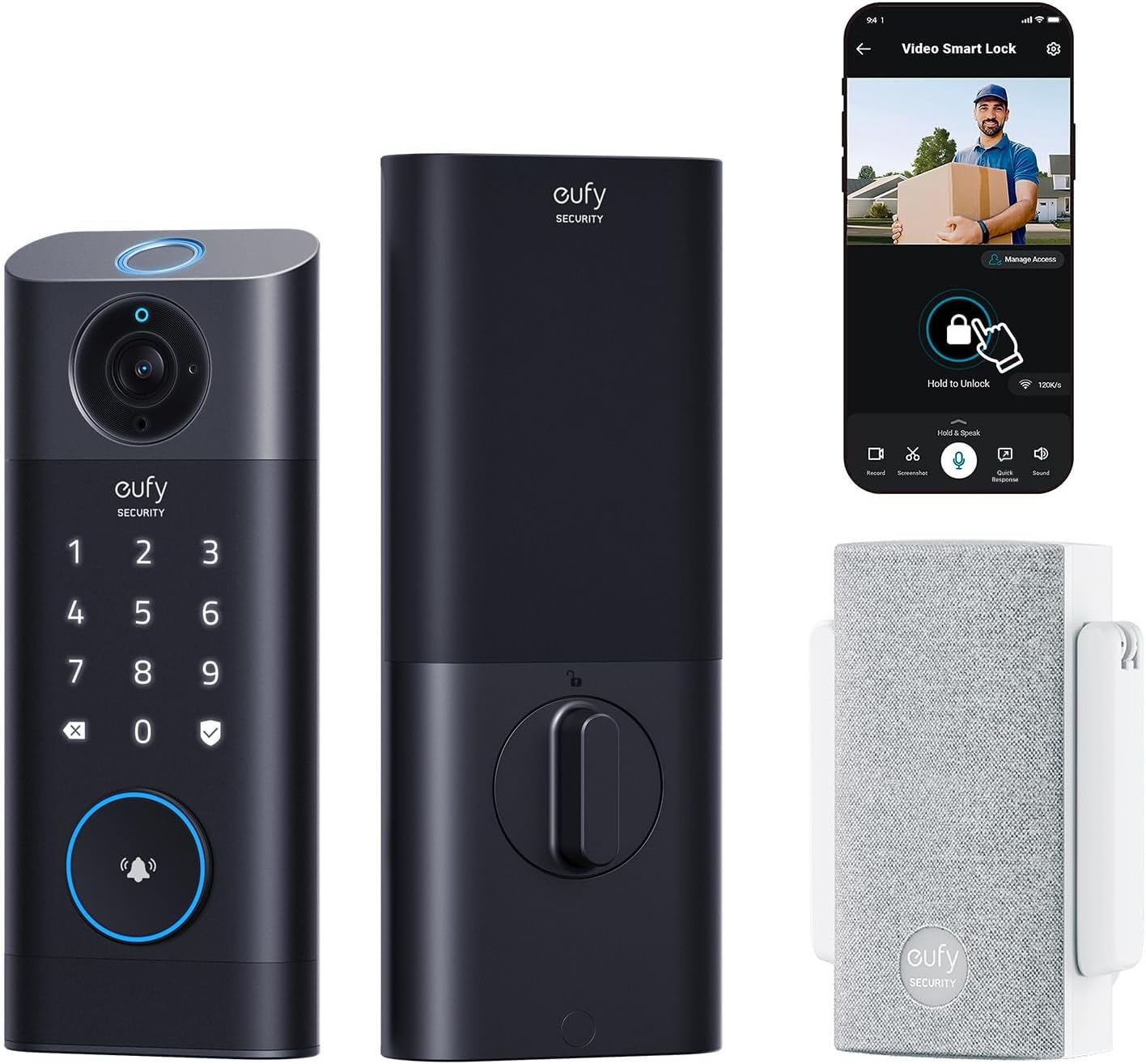 eufy Security Video Smart Lock S330, 3-in-1 Camera+Doorbell+Fingerprint Keyless Entry Door Lock, Smart Wi-Fi Deadbolt for Front Door, 8 GB Built-in Storage, SD Card Expandable, Chime Included