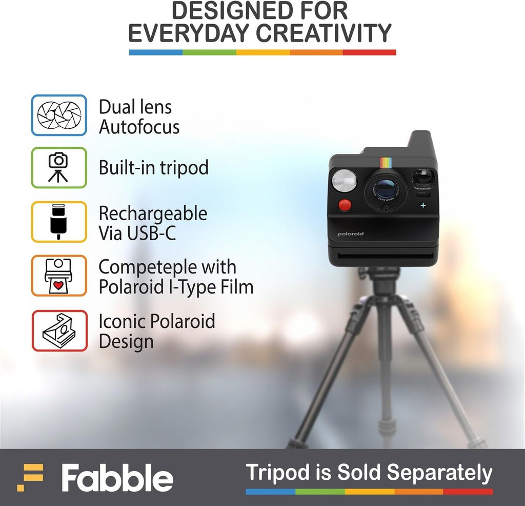 Polaroid Now+ Generation 3 I-Type Instant Film Camera (Black) Bundle with Polaroid Color I-Type Film (8 Exposures), Hard Protective Case and USB-C 6 ft. Cable