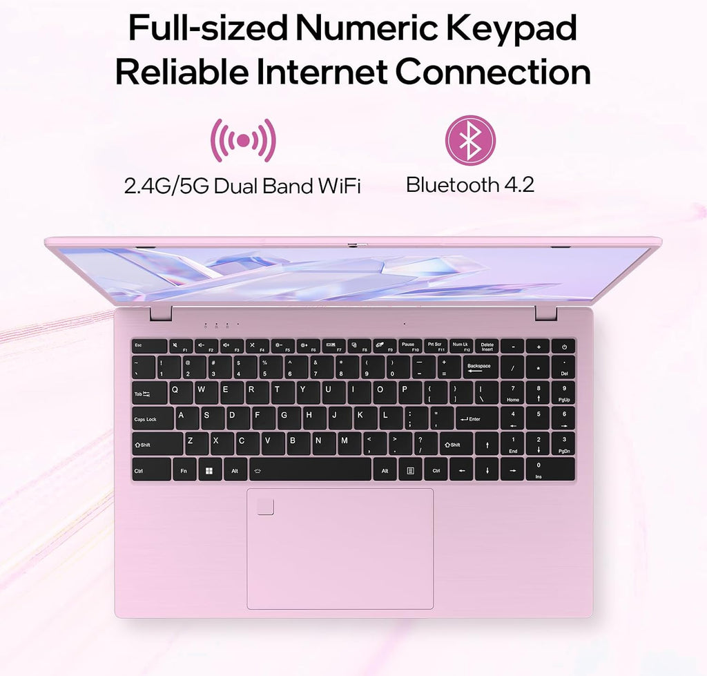 UOWAMOU 15.6-inch Laptop, 16GB RAM, 512GB SSD, FHD IPS Display Laptop Computer, N5095 Quad Core, 2.4/5G WiFi, BT4.2 Backlit and Fingerprint, Lightweight and Portable, Pink