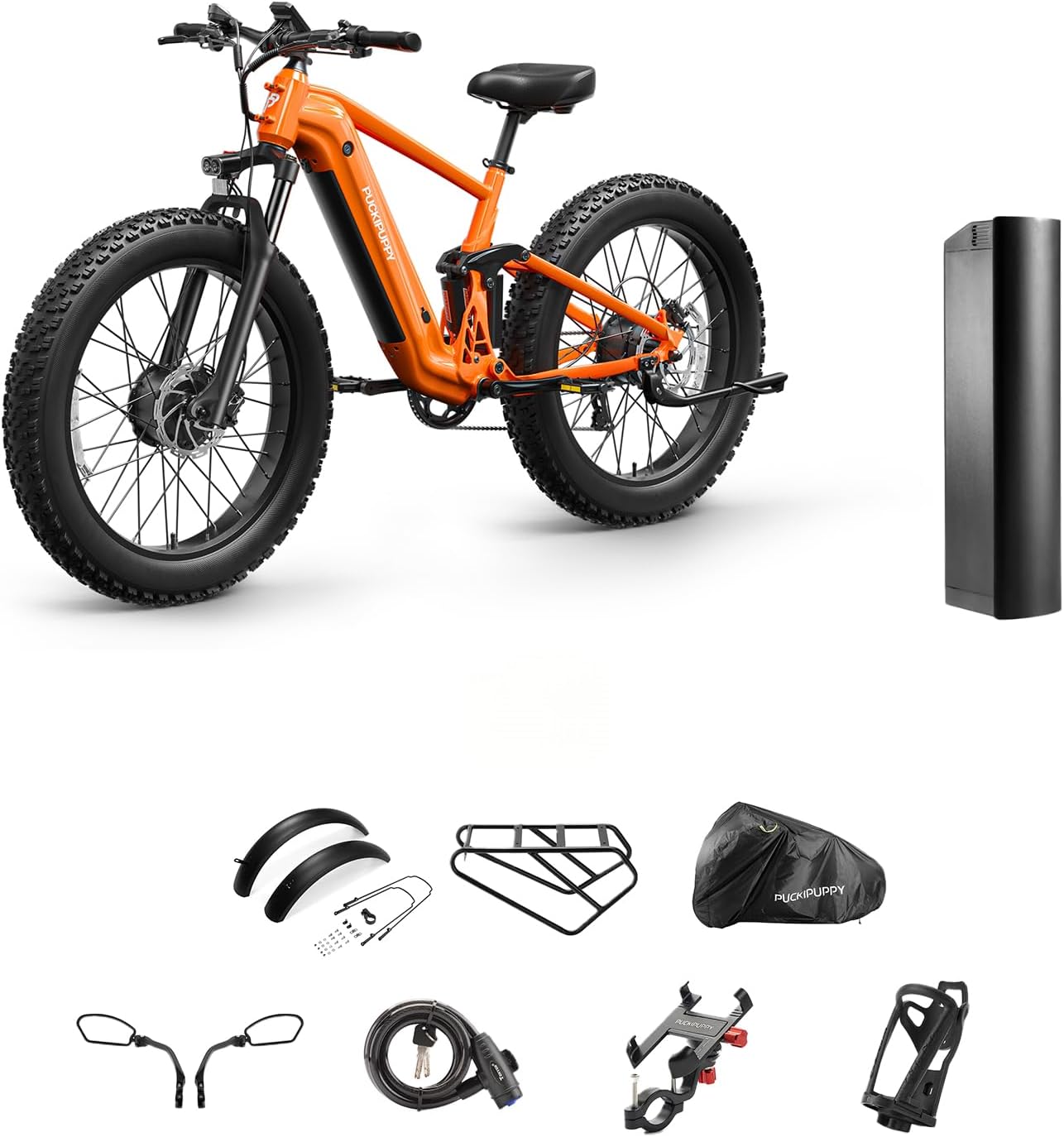 PUCKIPUPPY Dual Motor Electric Bike for Adults 1600W, 48V 20AH Battery with Torque Sensor, Full Suspension, 26' Fat Tire, 28MPH, 80 Mile Range, 8 Speed Mountain Electric Bicycle Golden Retriever Pro
