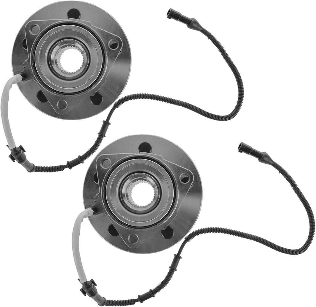 TRQ 2 Piece Front Wheel Bearing & Hub Assembly Set 4WD Compatible with 2000-2004 Ford F-150 2004 F-150 Heritage