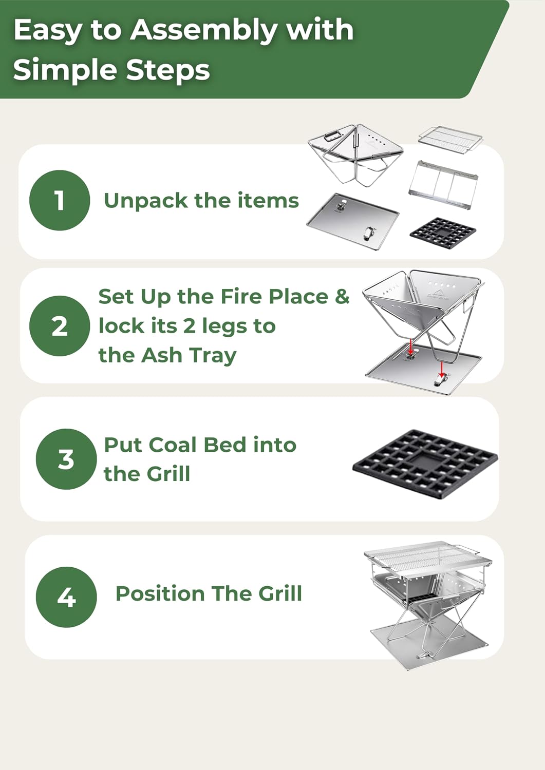 CAMPINGMOON 3 in1 Flatpack Portable Fire Pit Grill 16 inch Heavy Duty Stainless Steel Wood Burning Camping Stove Adjustable Height Backyard Outdoor Cooking RV Trips Carry Bag included MT-055