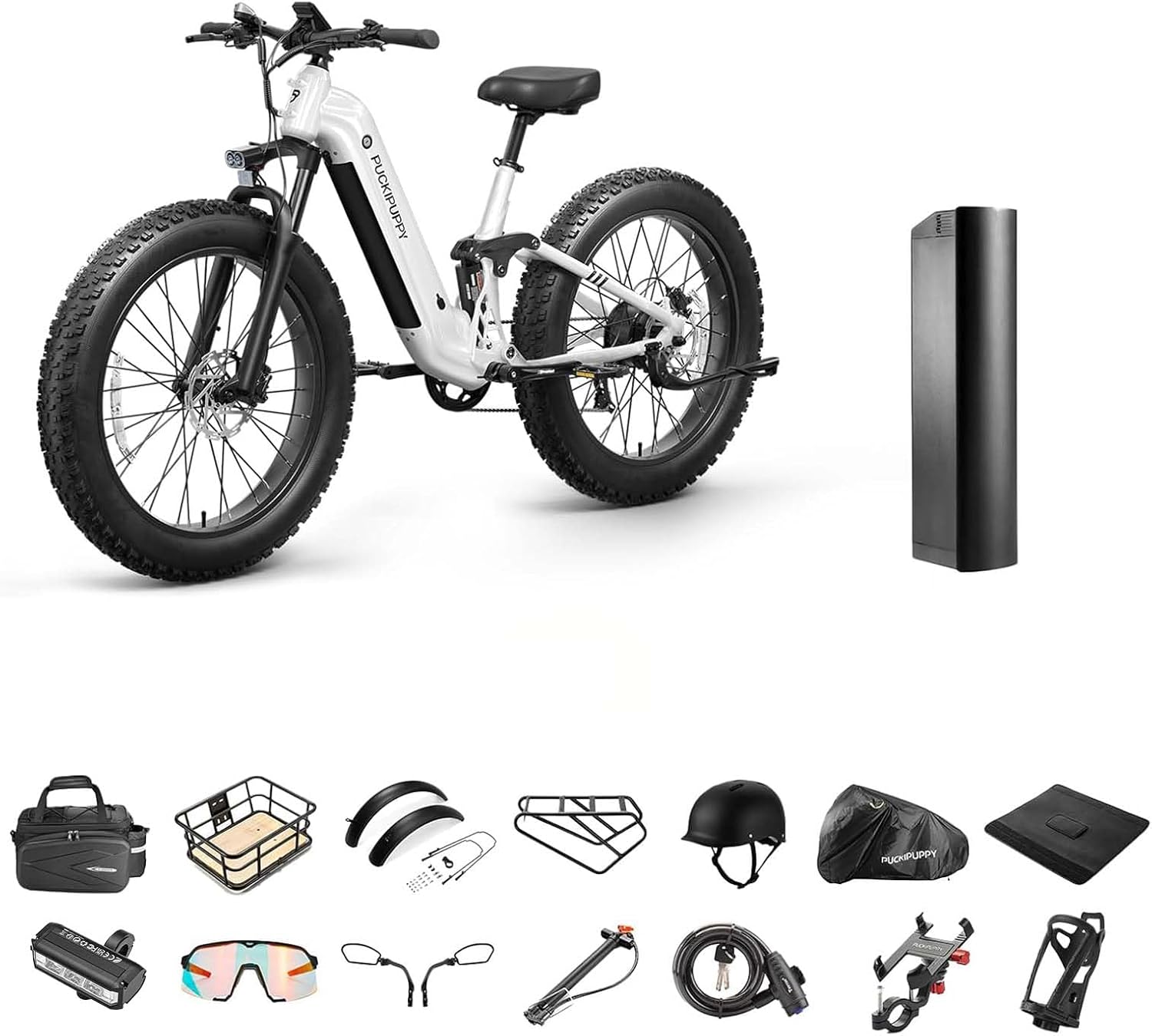 PUCKIPUPPY Electric Bike for Adults 960W, 48V 20AH Battery Adult Electric Bicycles, 26' Fat Tire Full Suspension Step-Thru Ebike, 28MPH Mountain Ebike, 7 Speed, 80Miles Range