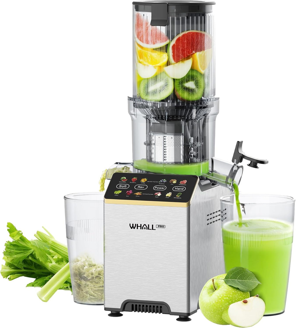 Cold Press Juicer, Touchscreen Juicer Machines with Wide Feed Chute, Stainless Steel Masticating Juicers Easy to Clean, Ergonomic Operational Panel Design, High Juice Yield, Silver