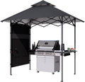 ABCCANOPY 8x5 Pop Up Grill Gazebo - Outdoor BBQ Canopy with Shelf & Sidewall, Portable Barbeque Shelter with 2 Magnetic LED Lights, Carry Bag for Patio Garden Events Picnic Grilling, Dark Gray