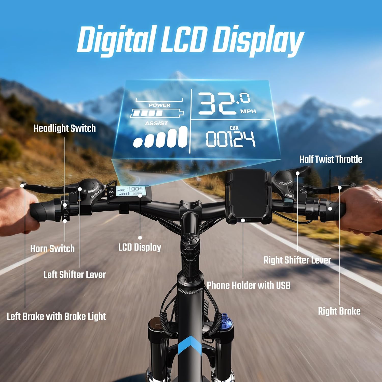 2000W Ebike for Adults, 80 Mile 32MPH Electric Mountain Bike, 48V 840WH Aluminum Electric Bicycle, 21-Speed Gears E Bike, Dual Disc Brakes with Brake Taillight, 27.5' Tire, Front Dual Suspension
