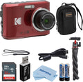 Kodak PIXPRO FZ45 Friendly Zoom 16MP Full HD Digital Camera, Bundle with 32GB Memory Card and Camera Bag, Flexible Tripod, and Card Reader (Red)