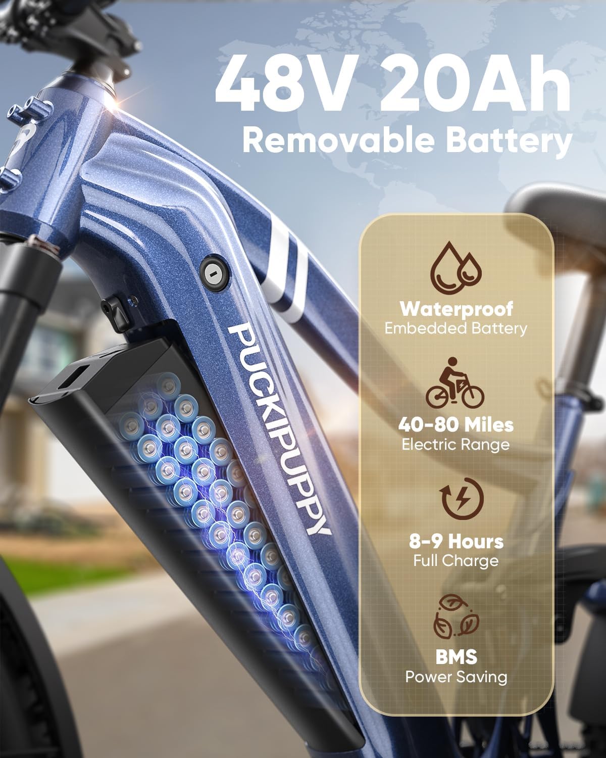 PUCKIPUPPY Boxer Electric Bike for Adults 960W, 48V 20AH Battery Ebike, Full Suspension 26' Fat Tire E Bike, 28MPH 80Miles Range Mountain Electric Bicycle, 7 Speed Hydraulic Disc Brakes