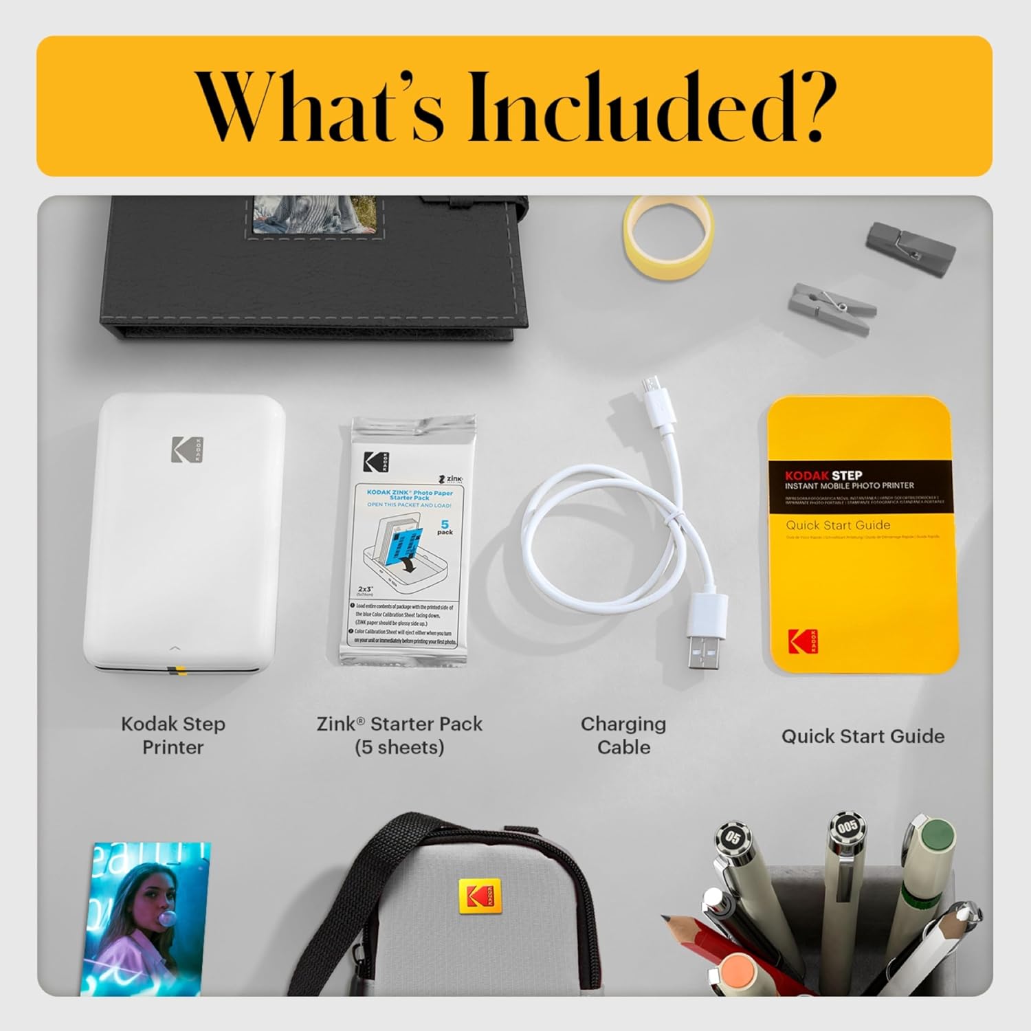 KODAK Step Printer Wireless Mobile Photo Printer with Zink Zero Ink Technology & Kodak App for iOS & Android (White) Gift Bundle