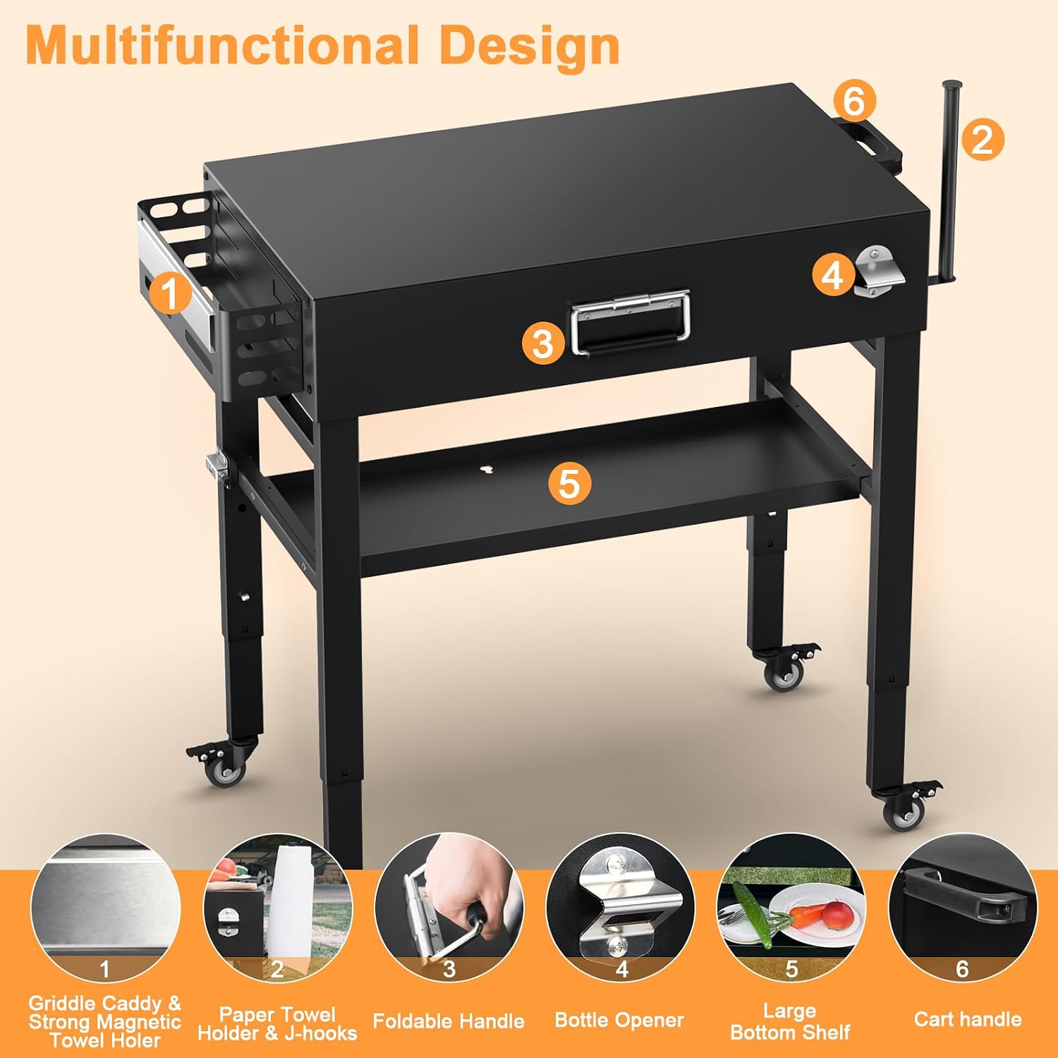 28' and 34' Upgrade Height & Quick-Fold Portable Grill Cart for Ninja Woodfire (OG700 Series), MO201 OO101 Pizza Oven, Blackstone 17'/22' Griddle – Outdoor Ninja Grill Stand with 4 Swivel Wheels