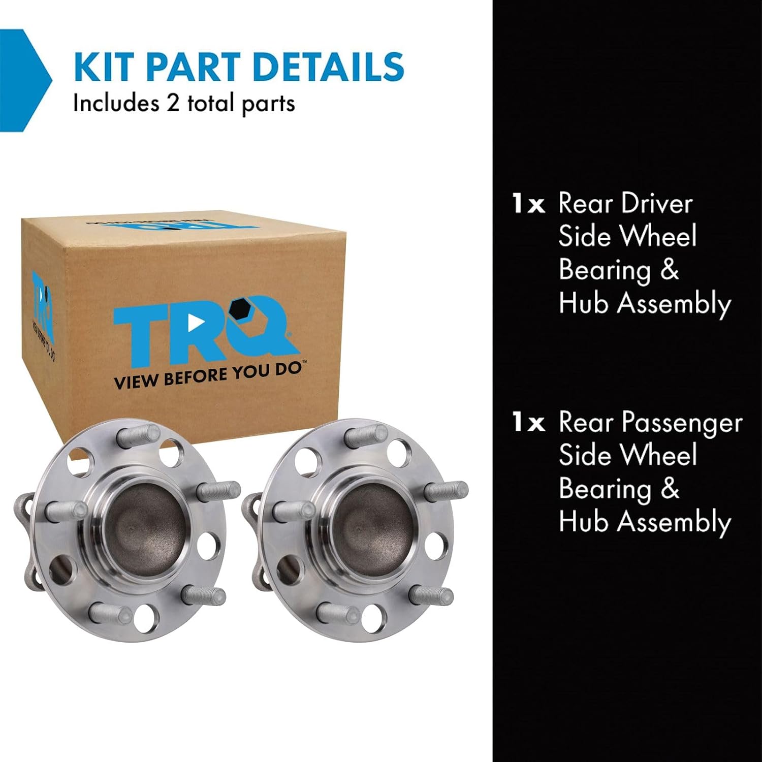 TRQ 2 Piece Rear Wheel Bearing & Hub Assembly Set Compatible with 2008-2017 Mitsubishi Lancer 2011-2012 Outlander Outlander Sport