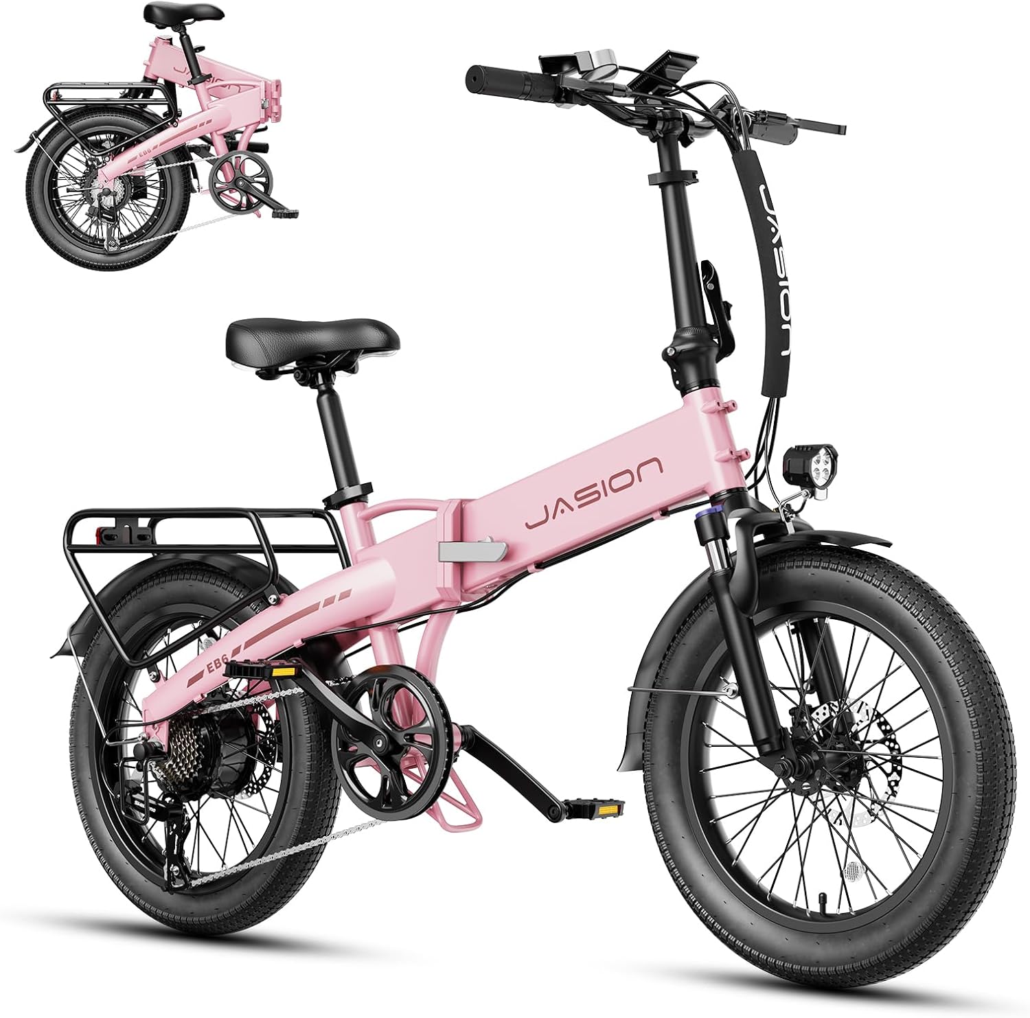 Jasion EB6 Foldable Electric Bike for Adults,【1200W Peak Motor, 25 MPH, 50 Miles Range】 20' Fat Tire Ebike with 48V Built-in Battery, Lightweight Aluminum Frame E Bike for Commuting, Off-Road, Travel