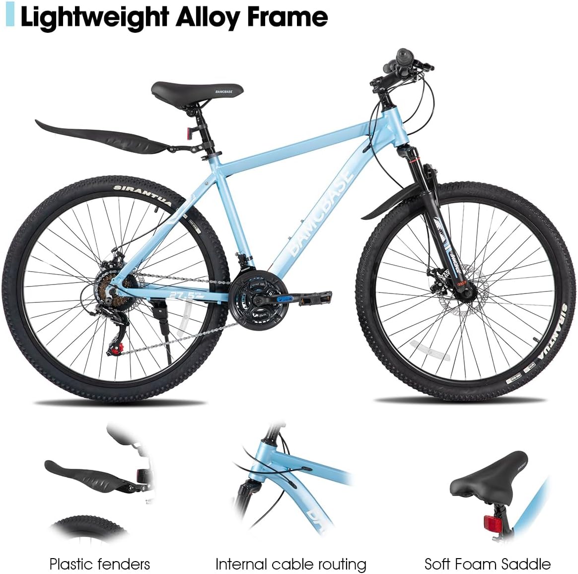 HILAND 26 27.5 Inch Mountain Bike, Mens and Womens Aluminum Frame MTB with 21 Speeds, Dis Brake, Hardtail Bicycle for Adults