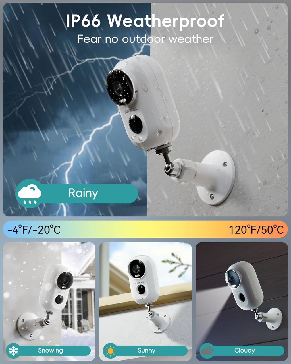 ZUMIMALL Security Cameras Wireless Outdoor, 4 Packs, 2K Cameras for Home Security, Outdoor/Indoor Camera Battery Powered, 2.4G WiFi, Magnetic Mount,3MP Color Night Vision/Siren/PIR/AI/Cloud/Alexa