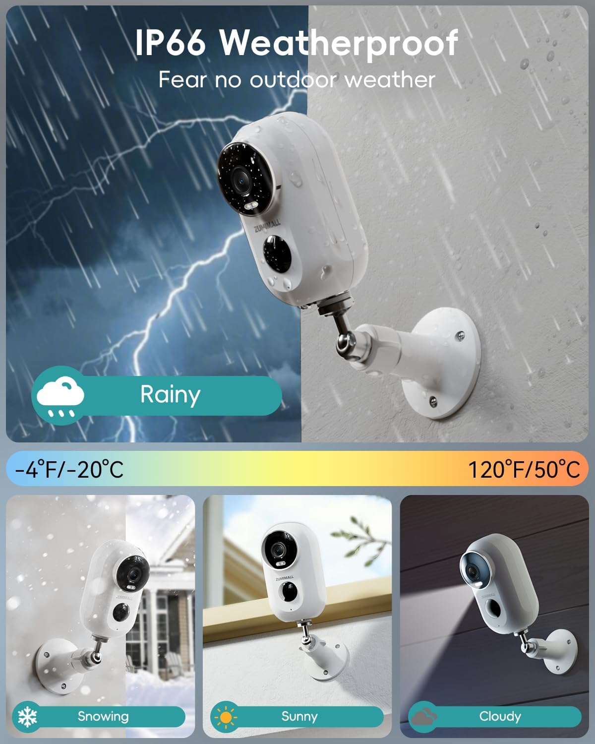 ZUMIMALL Security Cameras Wireless Outdoor, 4 Packs, 2K Cameras for Home Security, Outdoor/Indoor Camera Battery Powered, 2.4G WiFi, Magnetic Mount,3MP Color Night Vision/Siren/PIR/AI/Cloud/Alexa