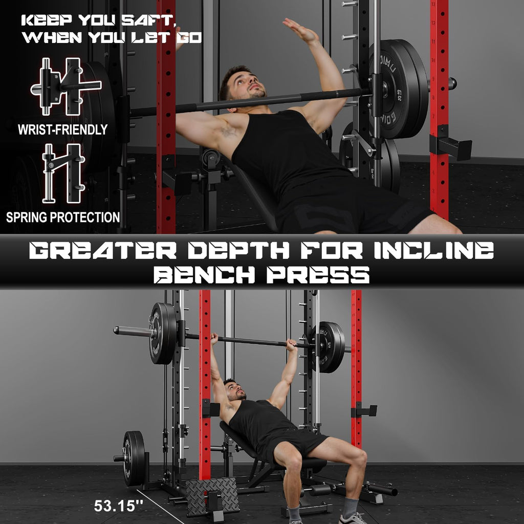 S1-V4 Smith Machine, 2000LBS Power Cage with Cable Crossover System, All-in-One Squat Rack with Smith Bar, Strength Training Equipment for Hone Gym