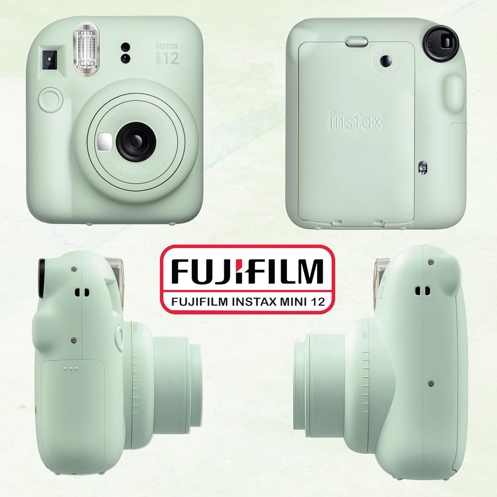 Fujifilm Instax Mini 12 Instant Camera Bundle with Fujifilm Instax Mini Instant Film Value Pack (60 Sheets) with Accessories Including Protective Case, Strap, Photo Album (Mint Green)