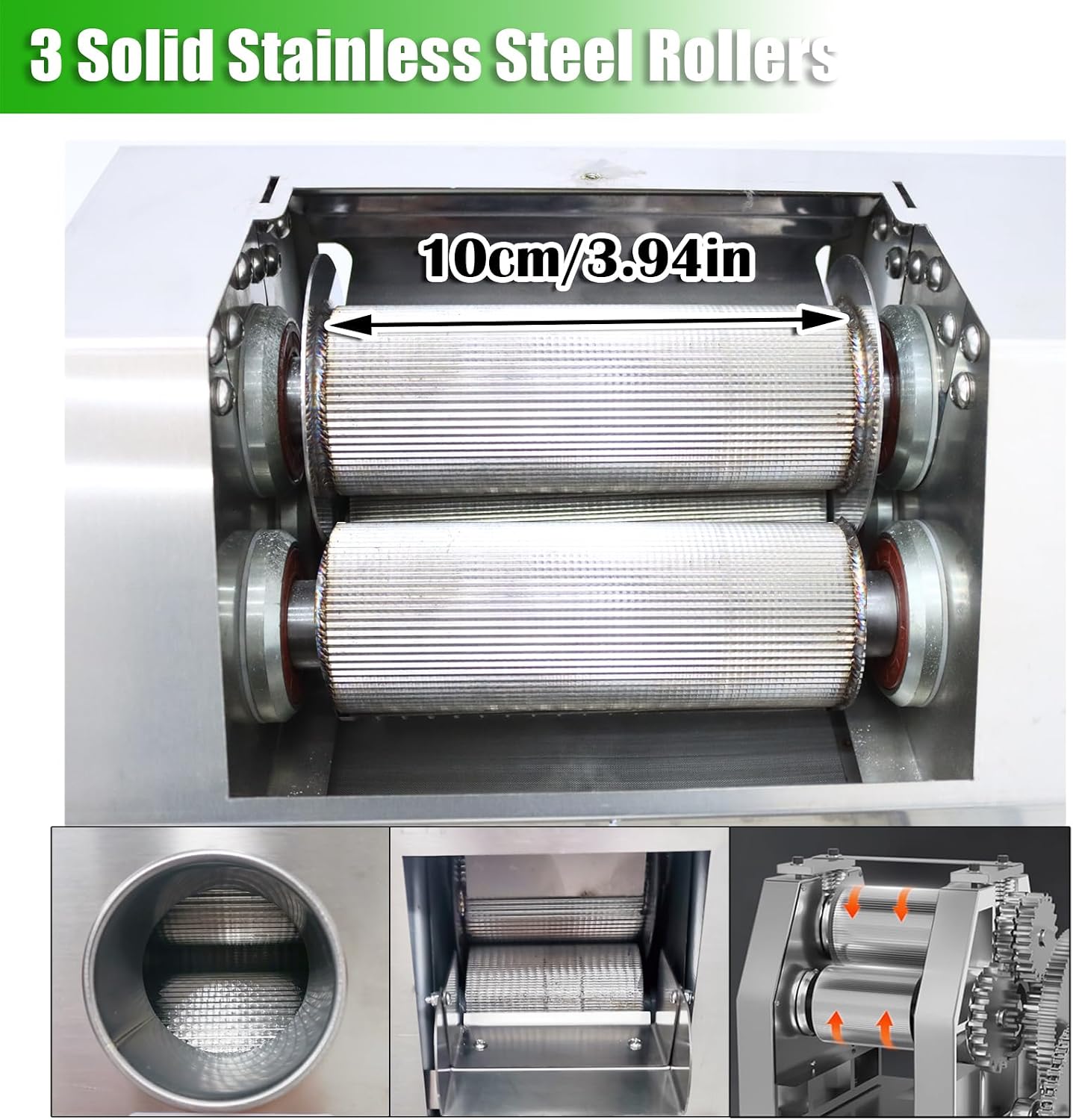 INTBUYING Electric Sugarcane Juicer 800W Sugar Cane Press Machine with 3 Stainless Steel Rollers 660LB/H Output 2.4' Inlet Sugarcane Juice Extractor Squeezer with Brake wheels for Commercial Home