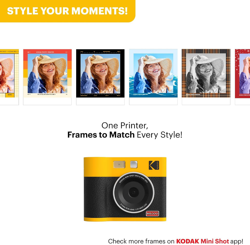 KODAK Mini Shot 3 ERA 4PASS 2-in-1 Instant Camera and Photo Printer (Yellow, Camera + Initial 8 Sheets + 60 Sheets)