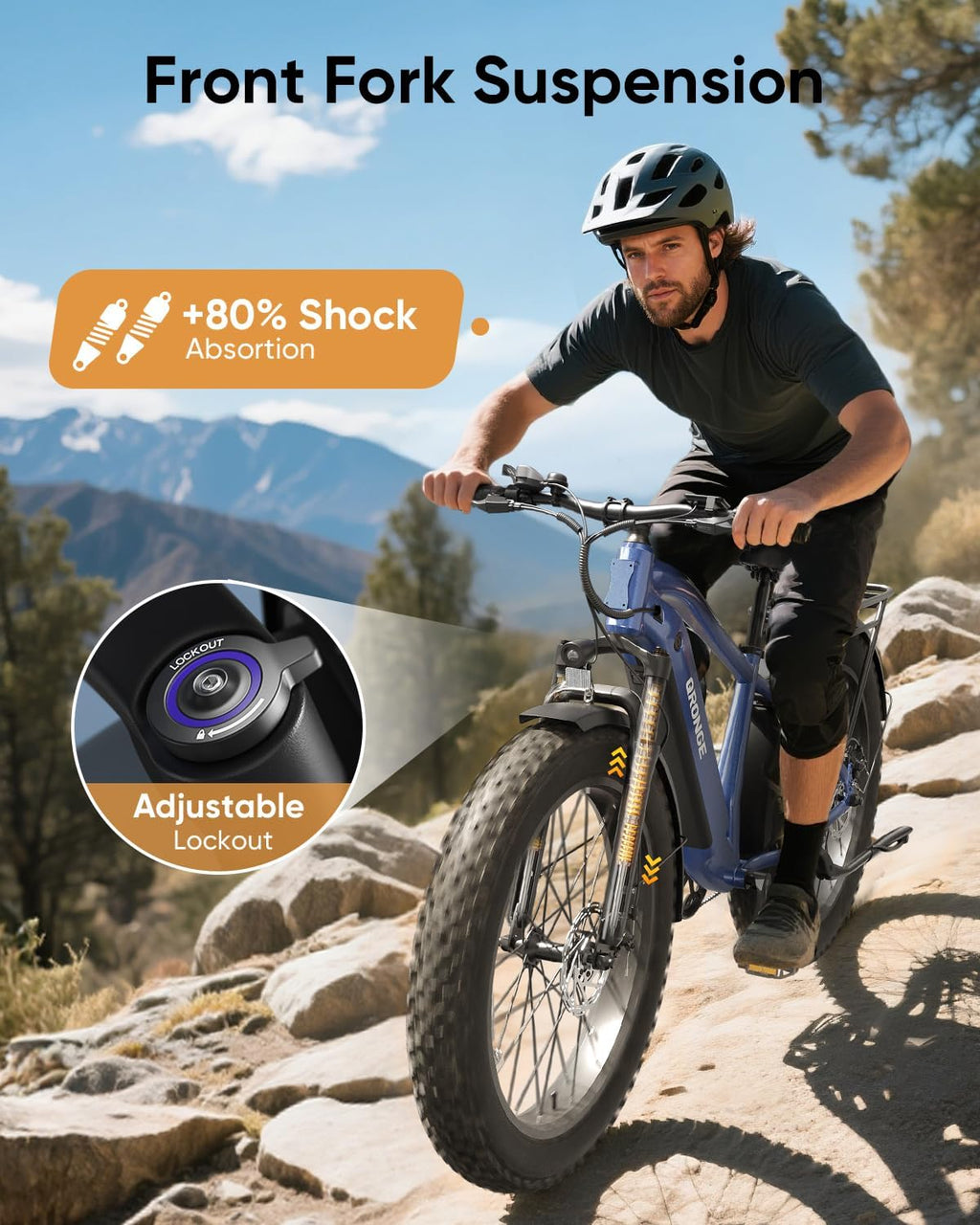 QRONGE Electric Bike for Adults 1800W Peak, 26' Fat Tire Ebike, Adult Electric Bicycles, 28MPH(PAS Mode) Electric Mountain E Bike, Up to 70 Miles, 7 Speed, Fenders, Rear Rack