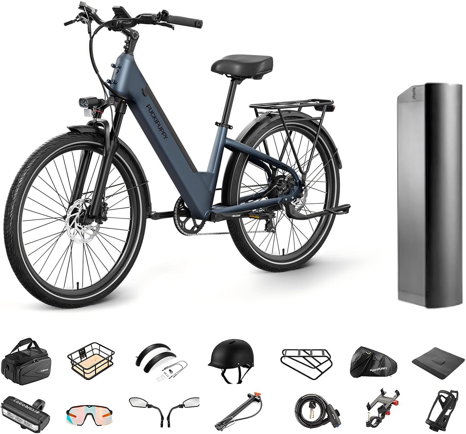 PUCKIPUPPY Parcel+Battery, Electric Bike for Adults 960W, 80Miles 28MPH Commuting Adult Electric Bicycles, 48V15AH Removable Battery Electric Mountain Bike, 7-Speed & LCD Display
