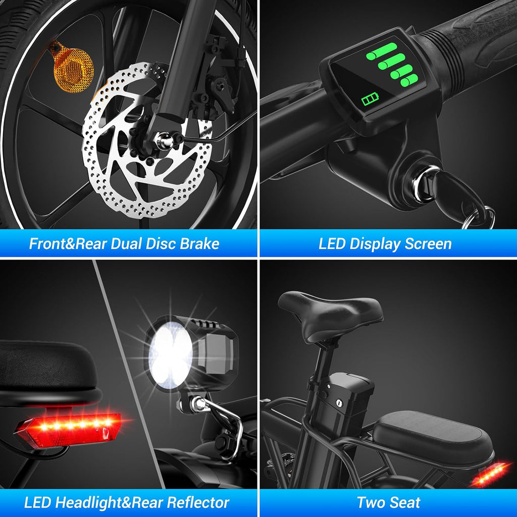 SEHOMY 2-Seat Electric Bike for Adults 630W Peak Motor, 25MPH Folding Ebike, 16' Adults Electric Bicycles with 30° Uphill, 288WH Removable Battery, 35 Miles Long Range, Commuter E Bikes Teens 14+