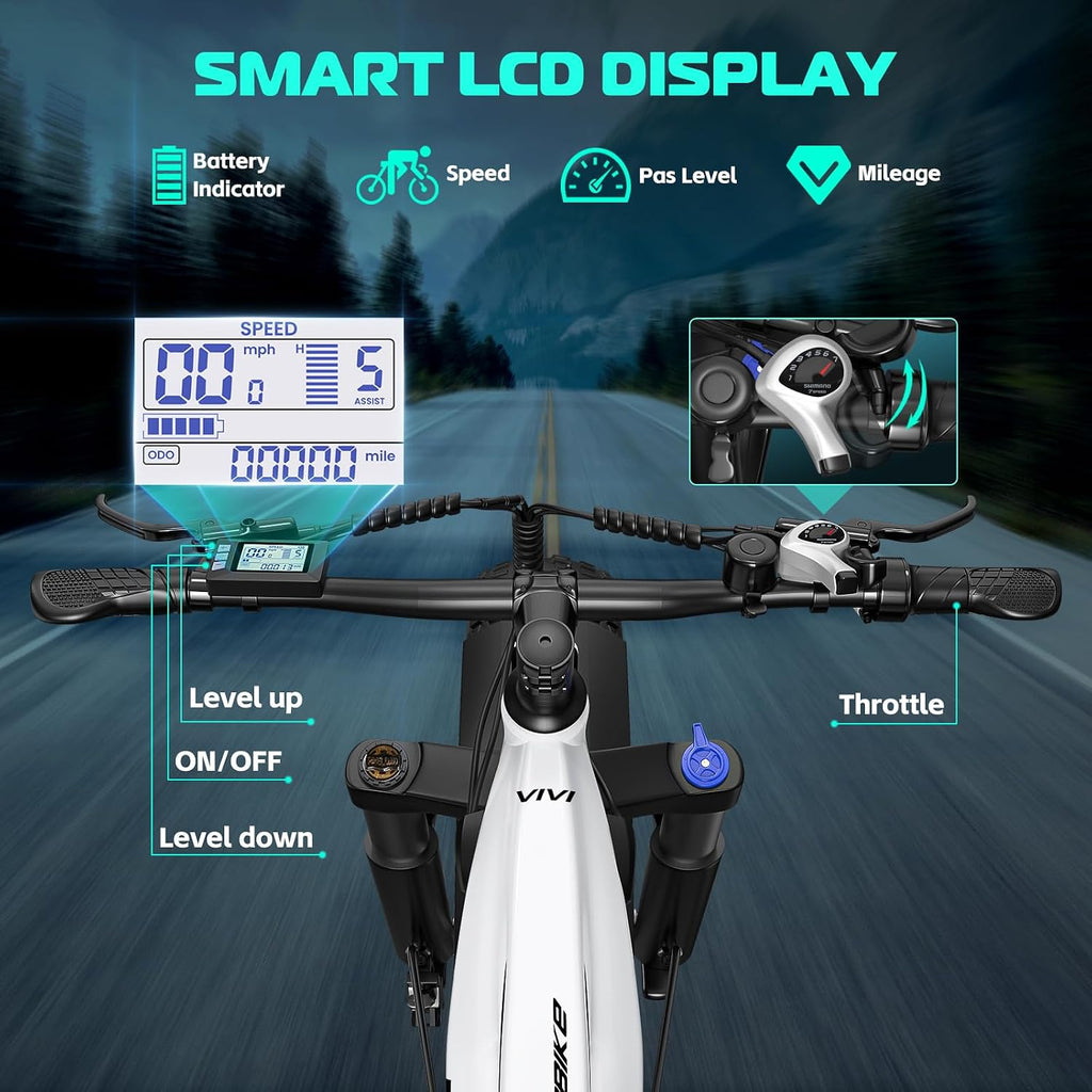 Vivi ACE01 Electric Bike for Adults,26' x 4.0 Fat Tire Ebike,750W Peak Motor Torque Sensor Electric Mountain Bike,20MPH Electric Bicycle with 48V 15AH Battery,Hydraulic Brake,SGS Certified to UL2849
